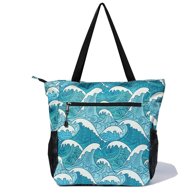 ESVAN Original Floral Water Resistant Large Tote Bag Shoulder Bag for Gym Beach Travel Daily Bags Upgraded ([X] Wave) - Image 4
